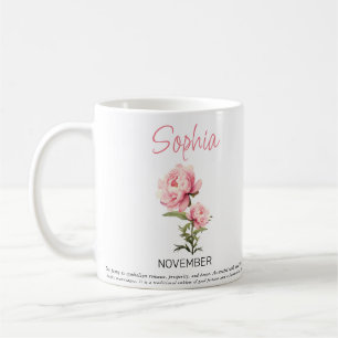 Mug de café personnalisé avec la fleur de naissanc