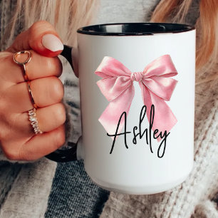 Mug de café personnalisé avec un nœud rose pour l'