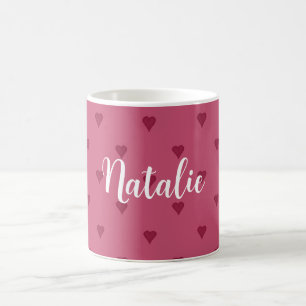 Mug de café personnalisé coeurs rouges