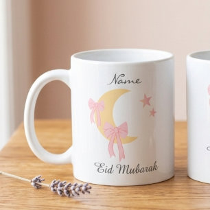 Mug de café personnalisé Eid avec un nœud rose lun