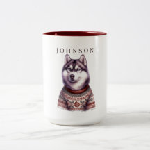 Mug de café personnalisé, Husky sibérien festif