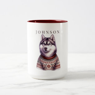 Mug de café personnalisé, Husky sibérien festif