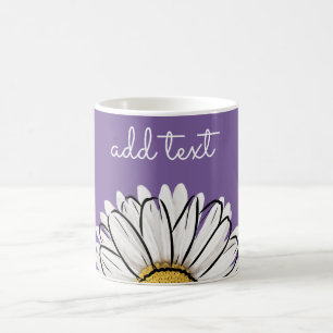 Mug de café personnalisé violet et jaune marguerit