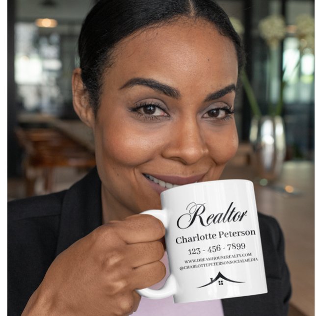 Mug de café pour agent immobilier noir et blanc (Créateur téléchargé)