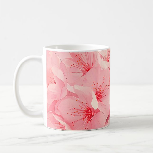 Mug de café rose floral - Coupe de fleurs de ceris (Gauche)