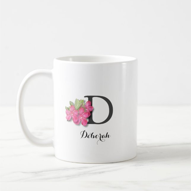 Mug de café rose monogramme (Gauche)