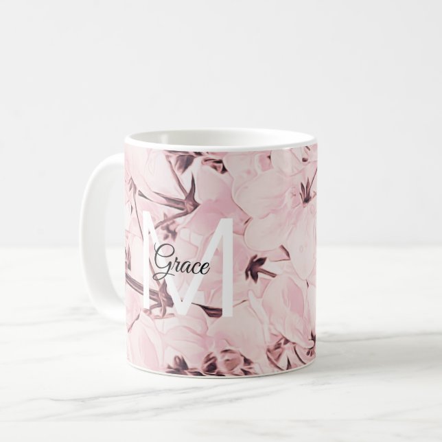 Mug de café Rose Monogramme (Devant gauche)