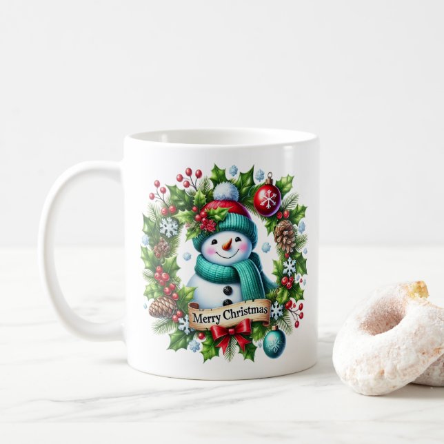 Mug de café Snowman Wreath (Avec donut)