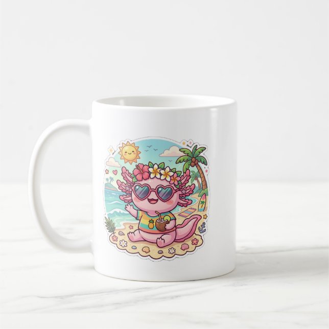 Mug de café Vacances d'été Axolotl de plage mignon (Gauche)