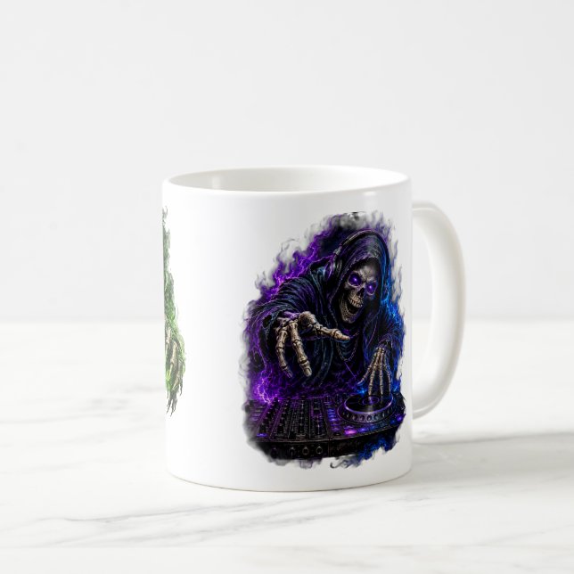 Mug de café violet grim reaper Halloween effrayant (Devant droit)