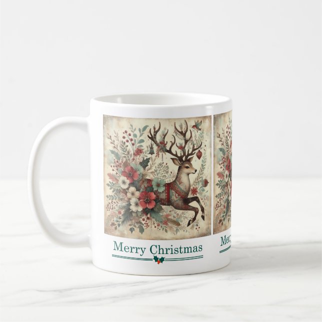 Mug de cerfs de Noël classique (Gauche)