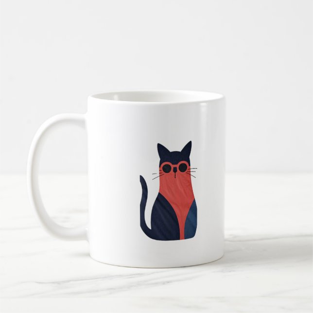 Mug de chat cool - Chat noir Hipster avec lunettes (Gauche)