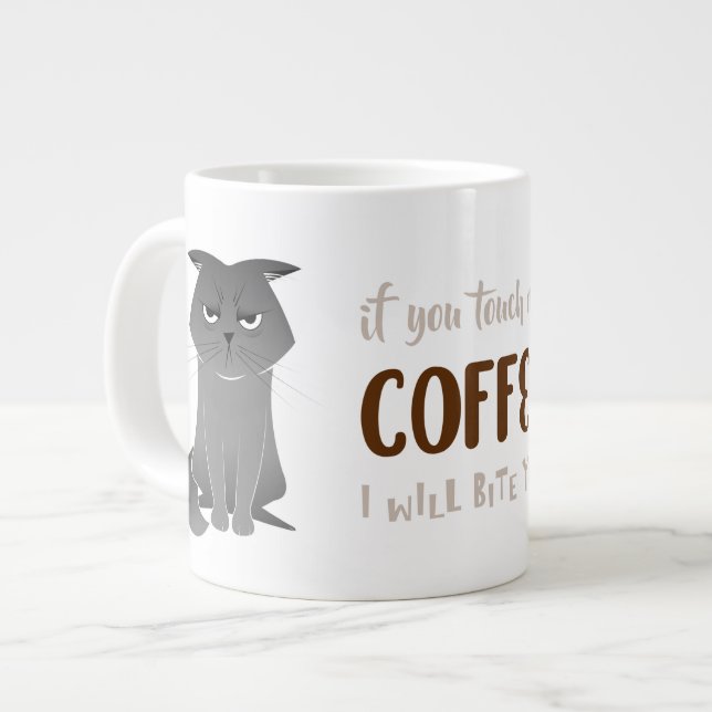 Mug de chat drôle - Chat gris grincheux (Devant gauche)