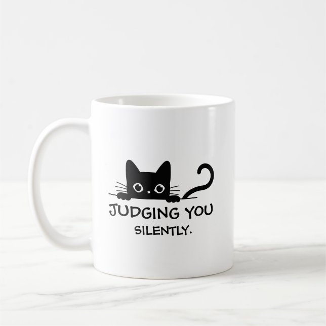 Mug de chat Noir Drôle - Vous Jugez Silencieusemen (Gauche)