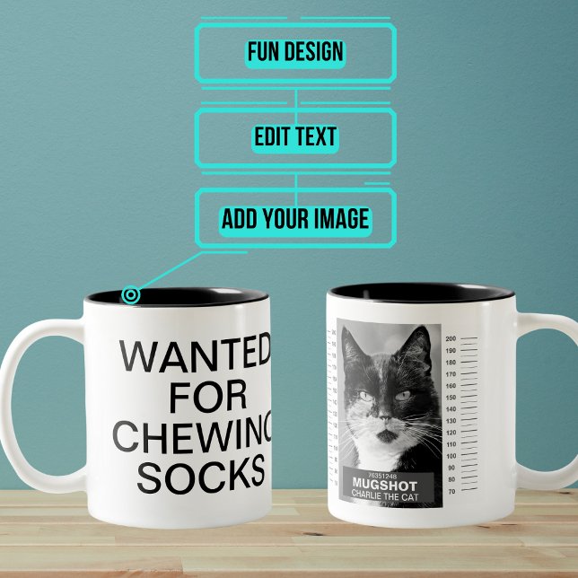 Mug de chat Tiré Mug (Do you have a cat who has a certain reputation? Here is the perfect funny gift for them.)