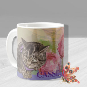 Mug de chats floraux pourpre avec papillon