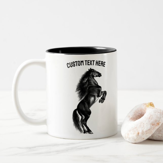 Mug de cheval debout avec texte personnalisé (Avec donut)