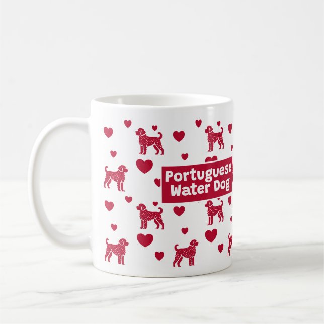 Mug de chien d'eau portugais aux Coeurs rouges (Gauche)