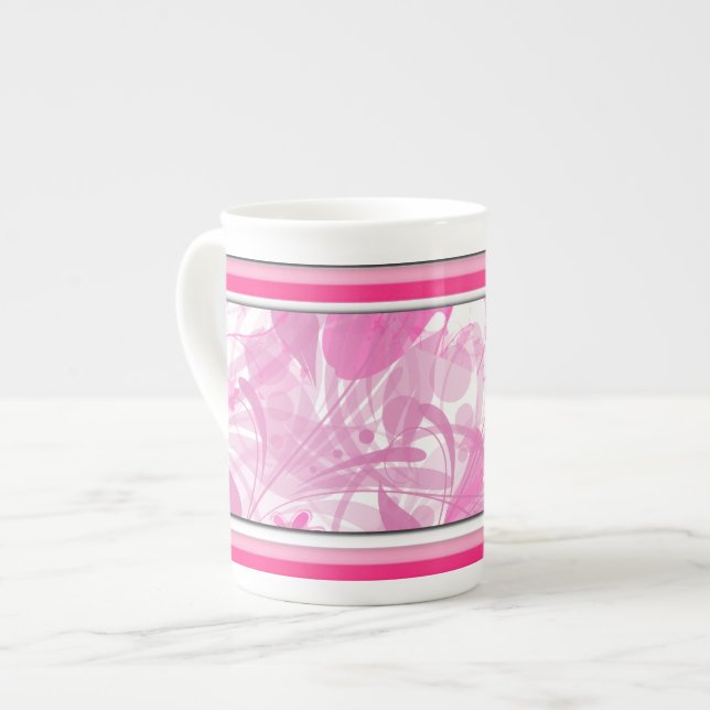 Mug de Chine d'os floraux rose moderne (Devant gauche)