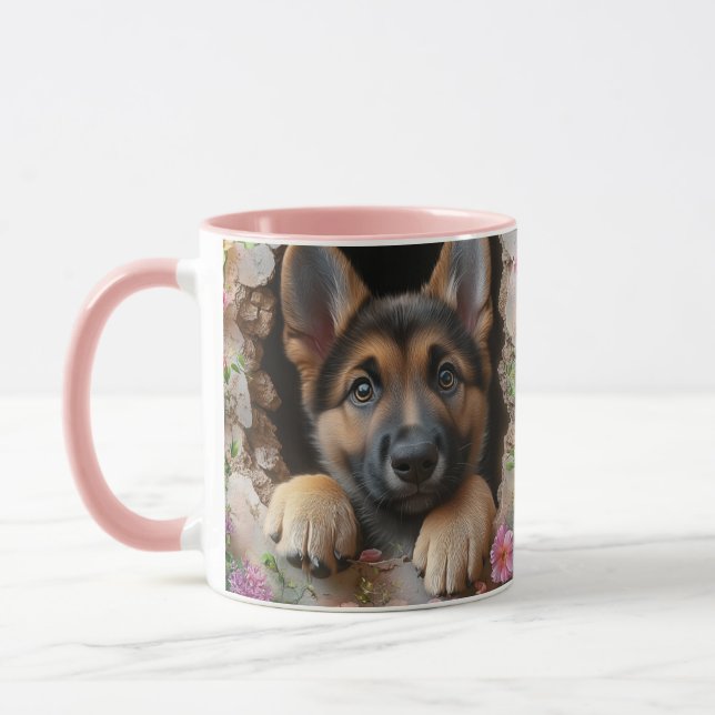 Mug de chiot allemand avec design floral - (Gauche)