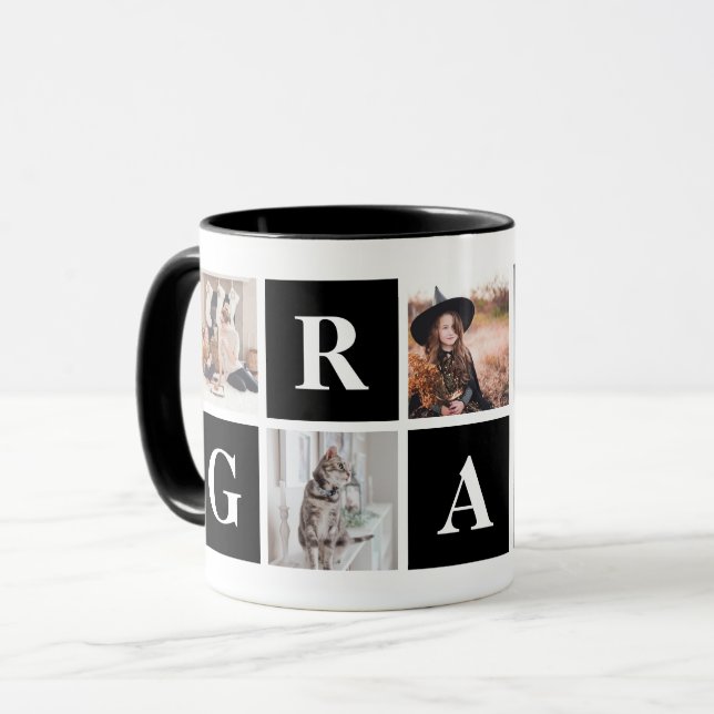 Mug de collage photo noir pour grands-parents (Devant gauche)