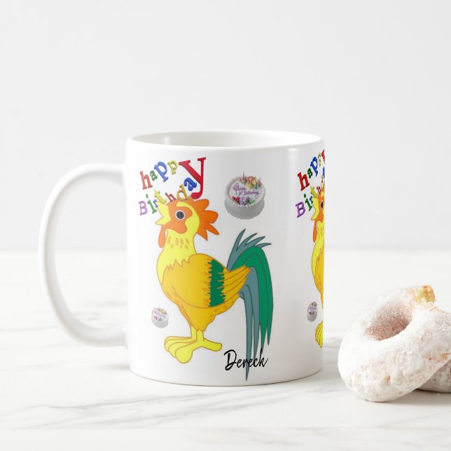Mug de coq joyeuse Mug d'anniversaire (Avec donut)