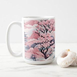 Mug de décor japonais rose et gris