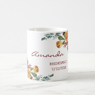 Mug de demoiselle d'honneur floral romantique cool