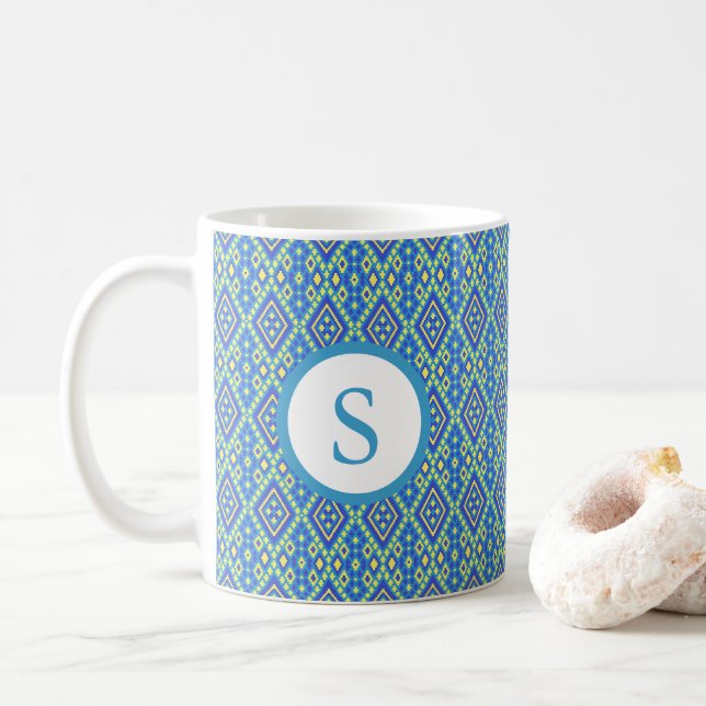 Mug de design dynamique bleu et jaune (Avec donut)