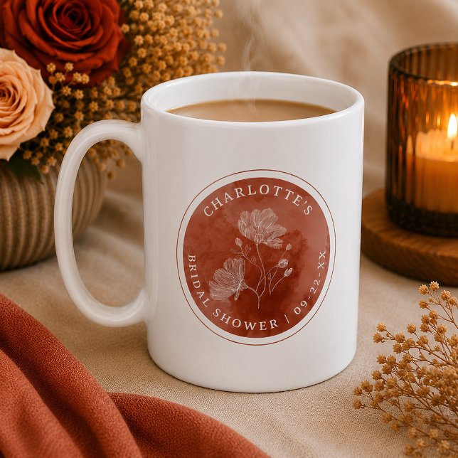 Mug de Fête de Mariage Floral Rouille (Cozy bridal shower favor)