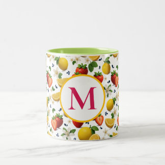 Mug de fleur de fraise et de citron avec monogramm