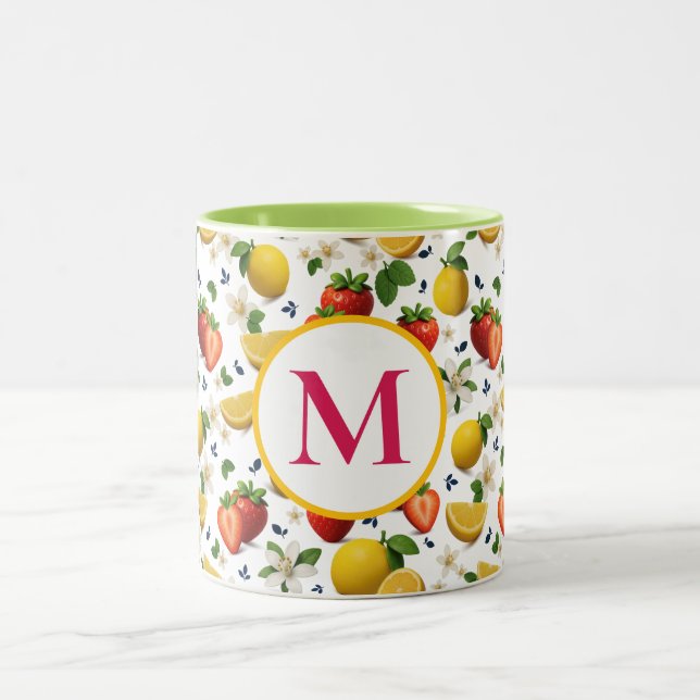 Mug de fleur de fraise et de citron avec monogramm (Centre)