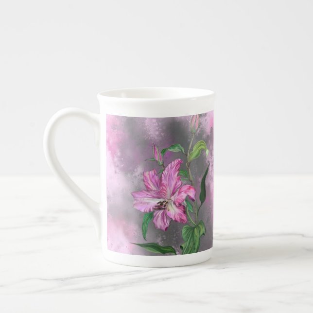Mug de fleurs de Lys rose pourpre - Peinture (Gauche)