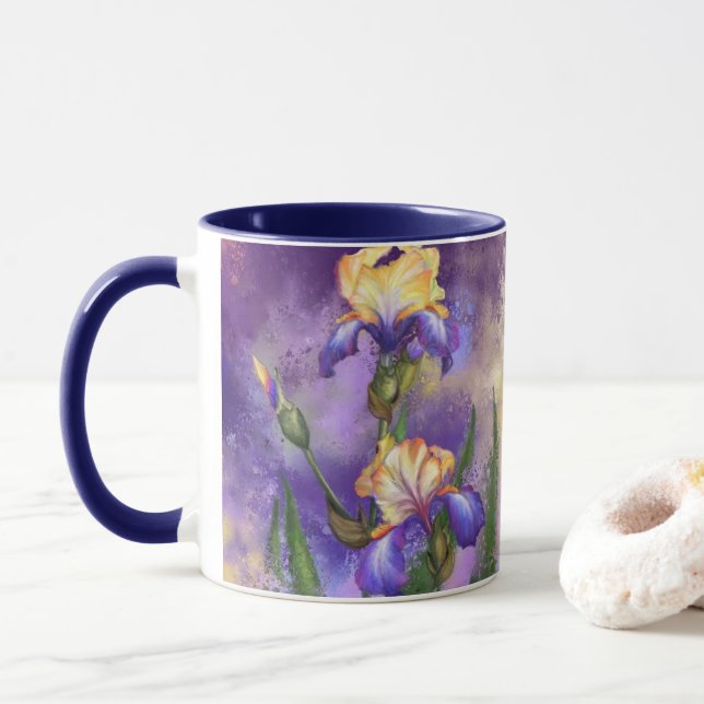 Mug de fleurs Iris pourpres (Avec donut)