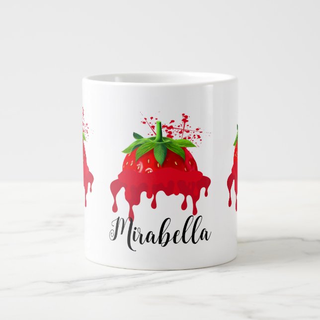 Mug de fraises avec nom, mignonne, Jour des Valent (Devant)