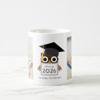 Mug de graduation de petit hibou geek avec deux ph