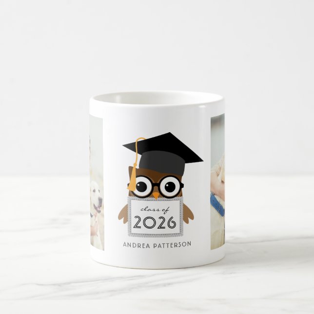 Mug de graduation de petit hibou geek avec deux ph (Centre)
