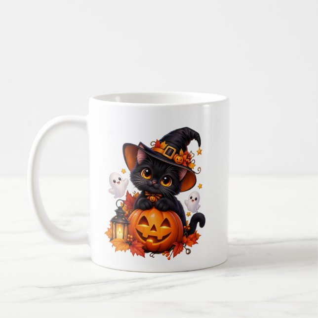 Mug de Halloween Chat Noir Citrouille (Gauche)