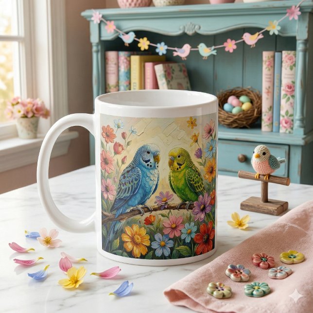Mug De jolis perroquets bleus et verts personnalisés (Créateur téléchargé)