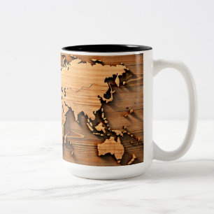 Mug de la carte du monde en bois