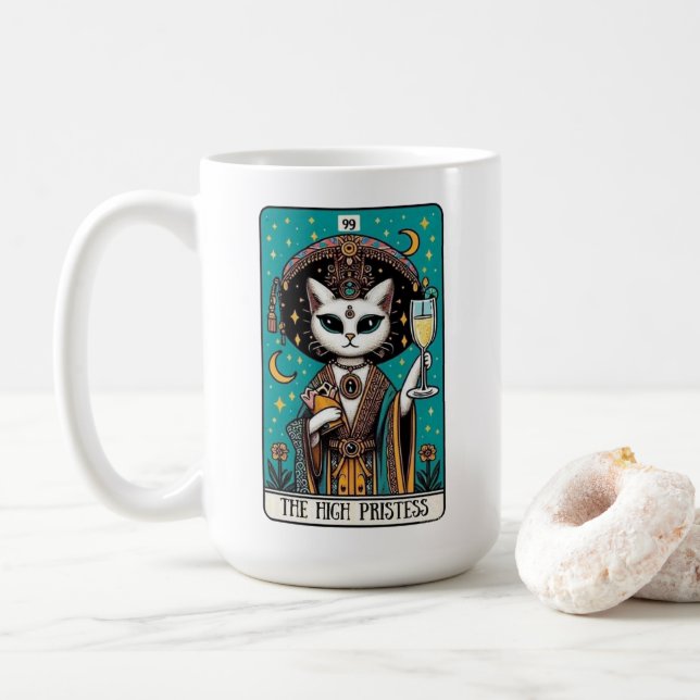 Mug de la carte Tarot de chatte haute prêtresse (Avec donut)