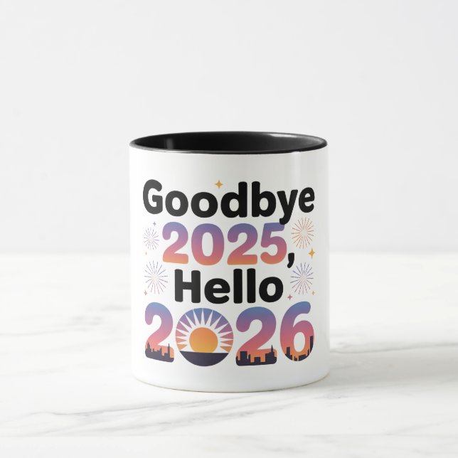 Mug de la célébration du Nouvel An 2026 au coucher (Centre)