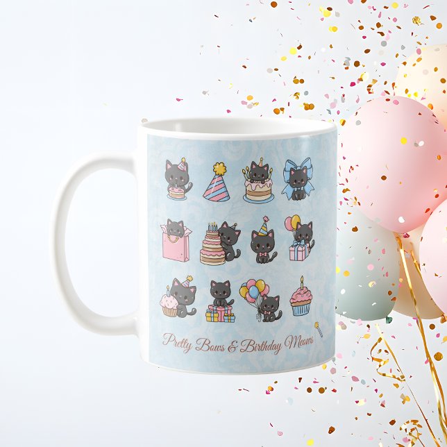 Mug de la fête d'un chat noir Kawaii | Fête à moi (Kawaii Black Cat Birthday Mug | Birthday Meows)