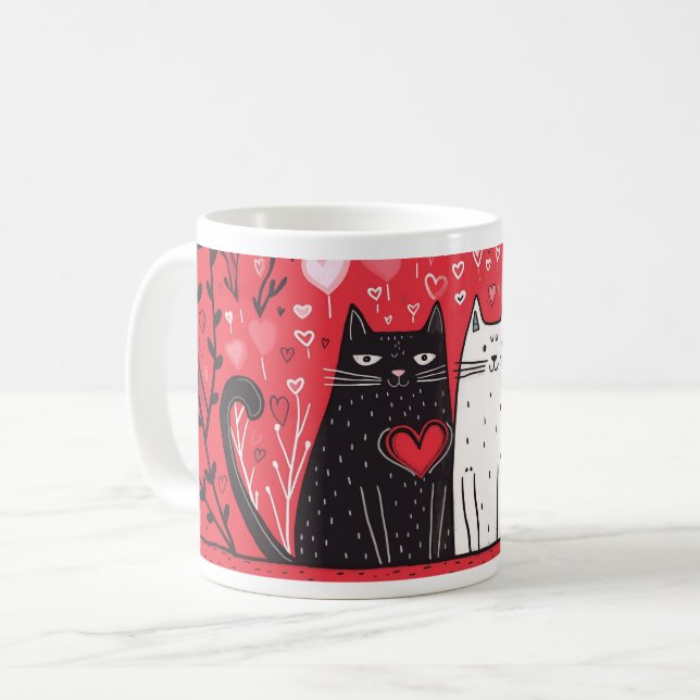 Mug de la Saint-Valentin - Chats noirs et blancs (Devant gauche)
