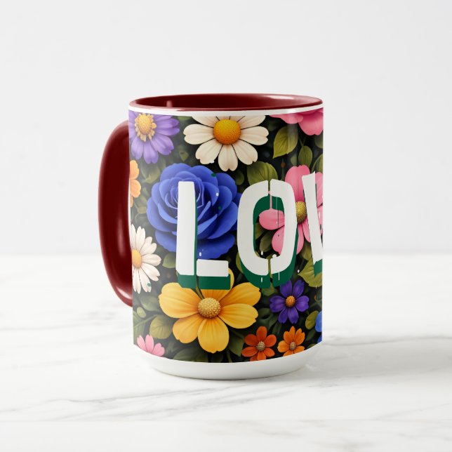 Mug de la Saint-Valentin motif floral Love Text (Devant gauche)