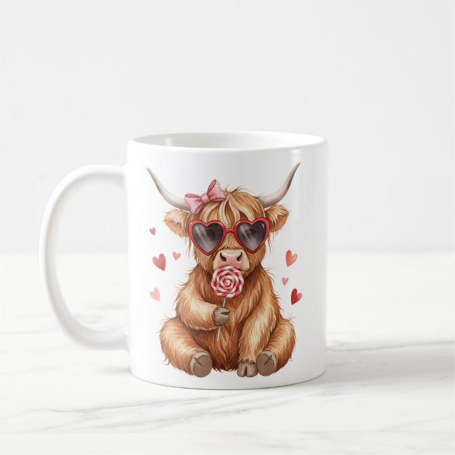 Mug de la Saint-Valentin Vache Highland Mignonne (Gauche)