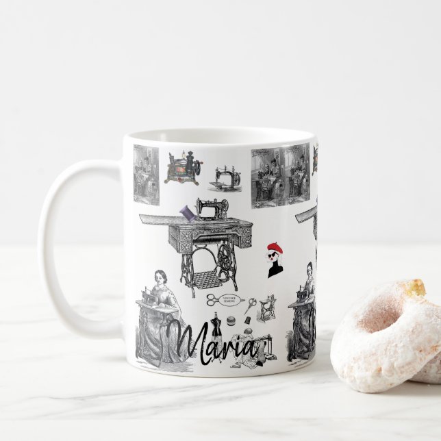Mug de machine à coudre victorienne (Avec donut)