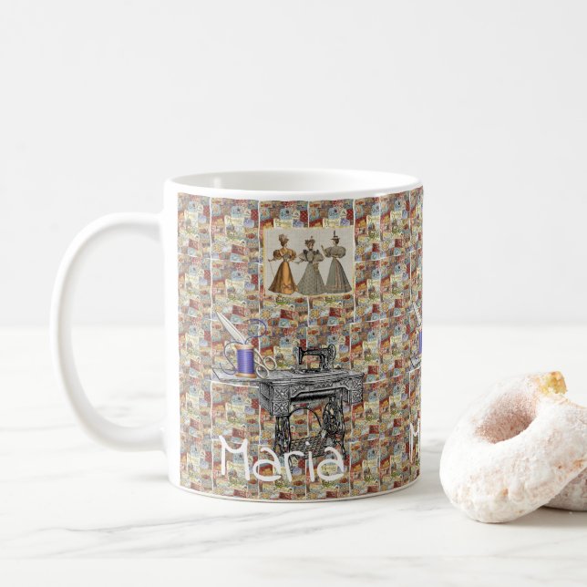 Mug de machine à coudre victorienne (Avec donut)