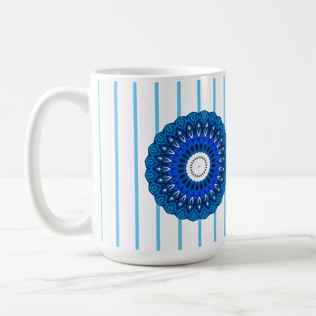 Mug de mandala bleu turquoise à rayures (Gauche)