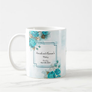Mug de mariage Fleur Turquoise